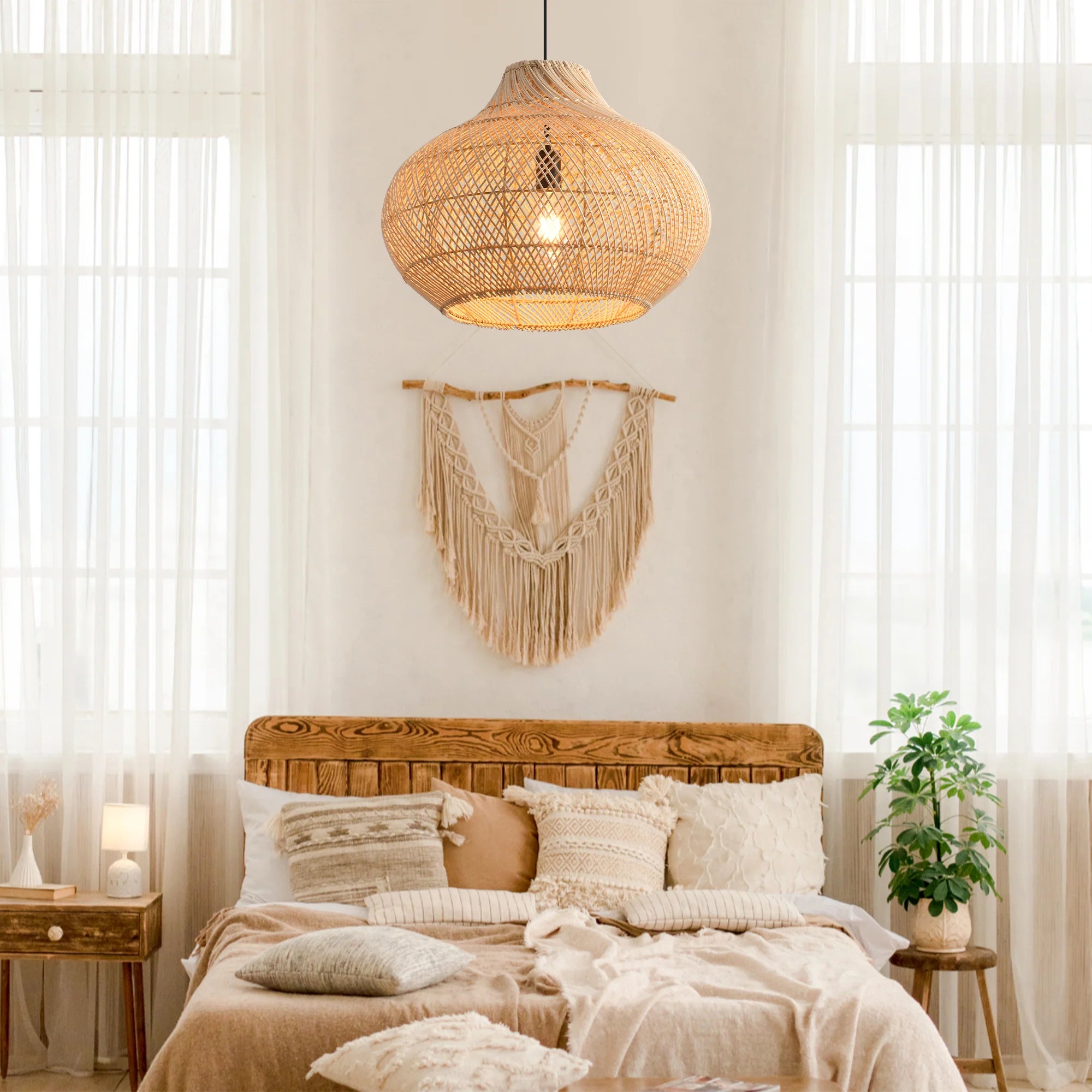 14" Xavier Bohemian Rattan Pendant Light