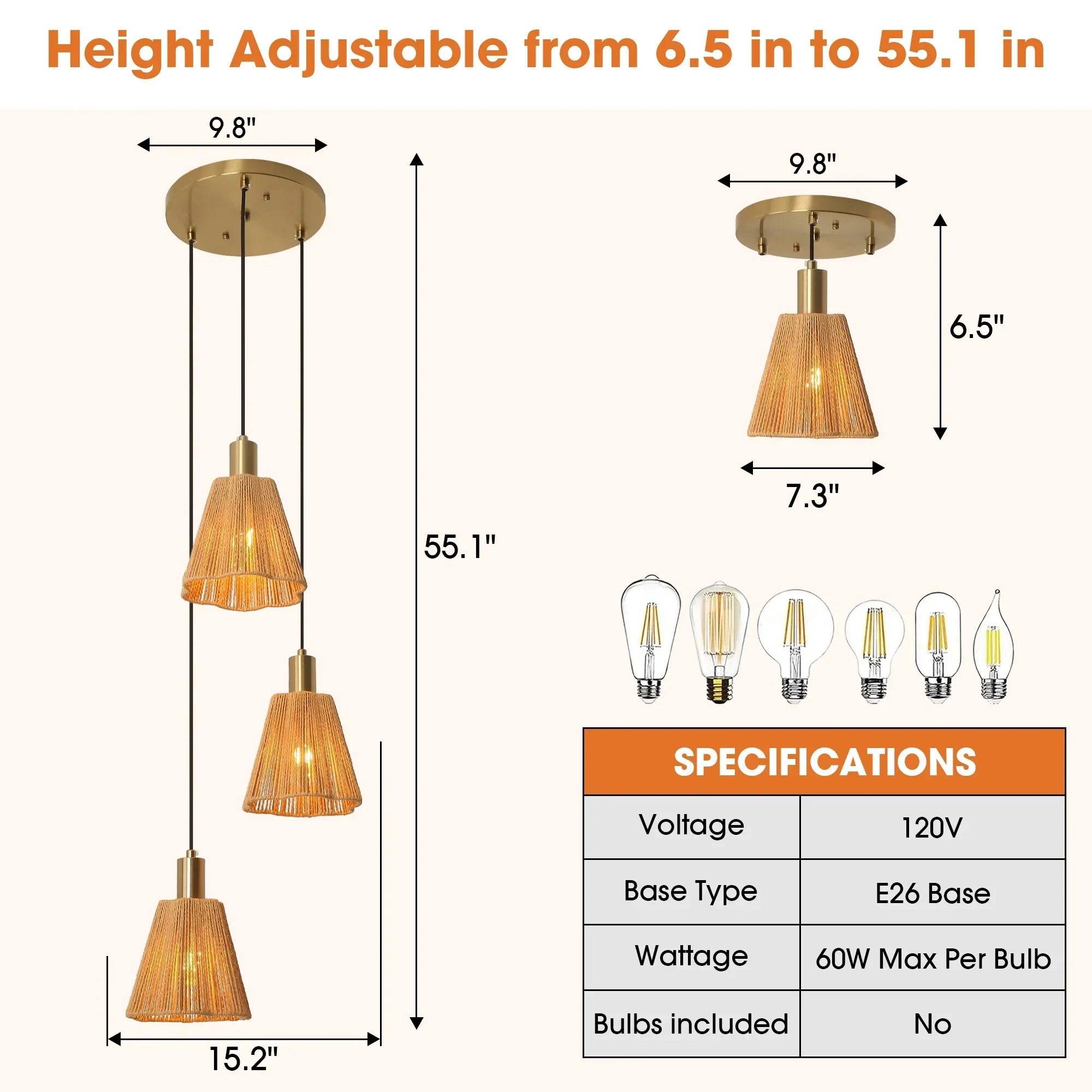 15" Merle 3-Light Island Pendant Light