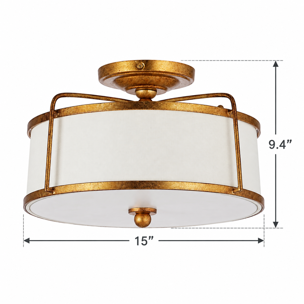 Aveline 3-Light Antique Gold Semi-Flush Mount Ceiling Light