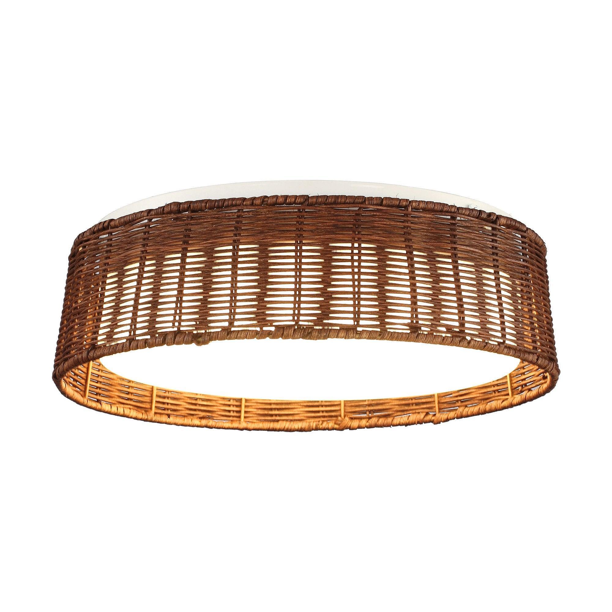 Traditional Brown 17 Inch Rattan LED Flush Mount Ceiling Light - IPLUS Lighting