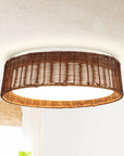 Traditional Brown 17 Inch Rattan LED Flush Mount Ceiling Light - IPLUS Lighting