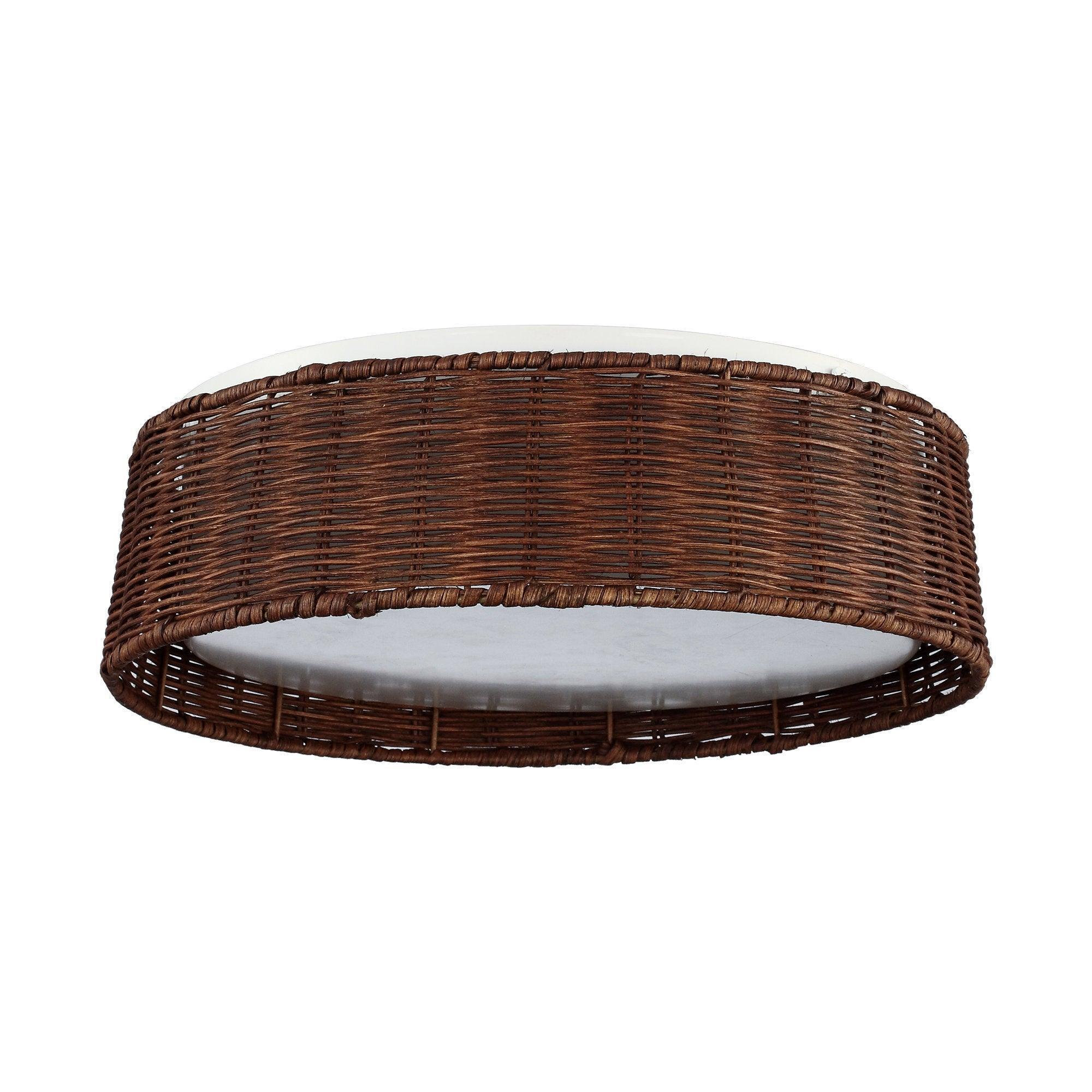Traditional Brown 17 Inch Rattan LED Flush Mount Ceiling Light - IPLUS Lighting