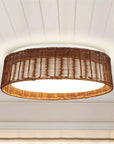 Traditional Brown 17 Inch Rattan LED Flush Mount Ceiling Light - IPLUS Lighting