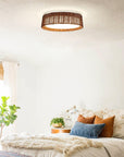 16.5" Traditional Brown Rattan Flush Mount Lighting with LED - ParrotUncle