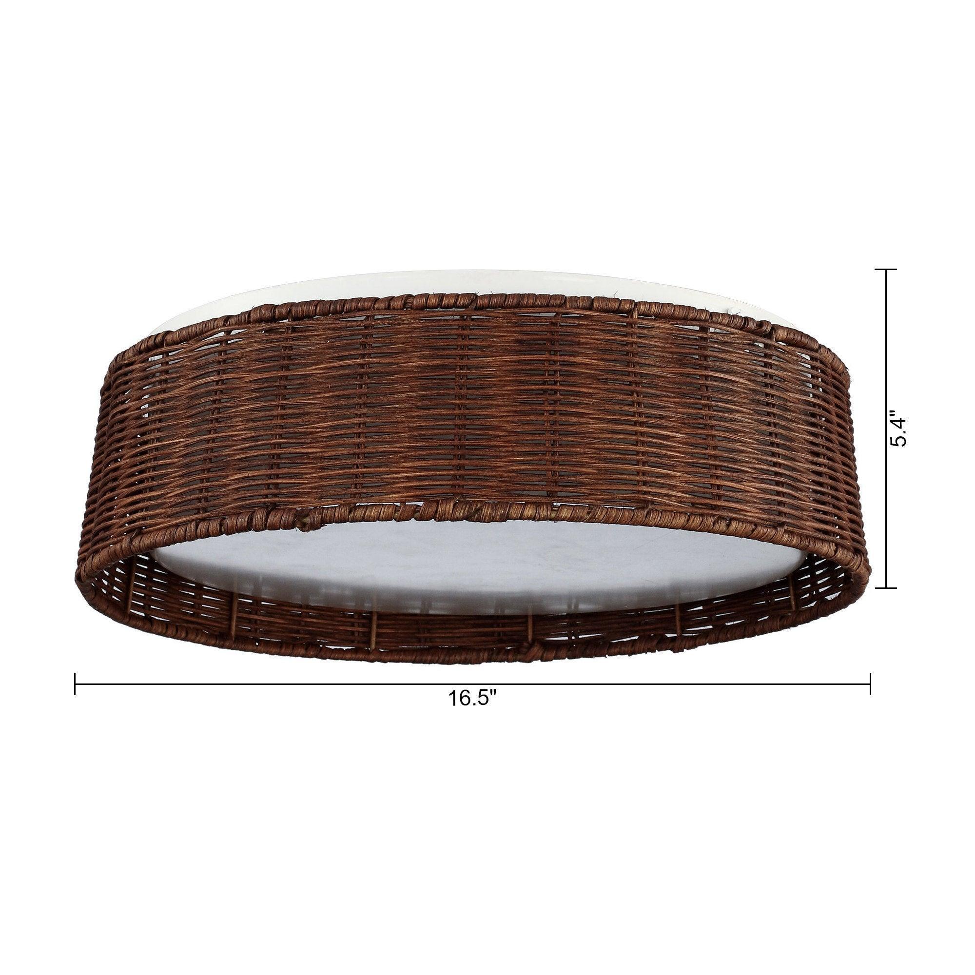 16.5&quot; Traditional Brown Rattan Flush Mount Lighting with LED - ParrotUncle