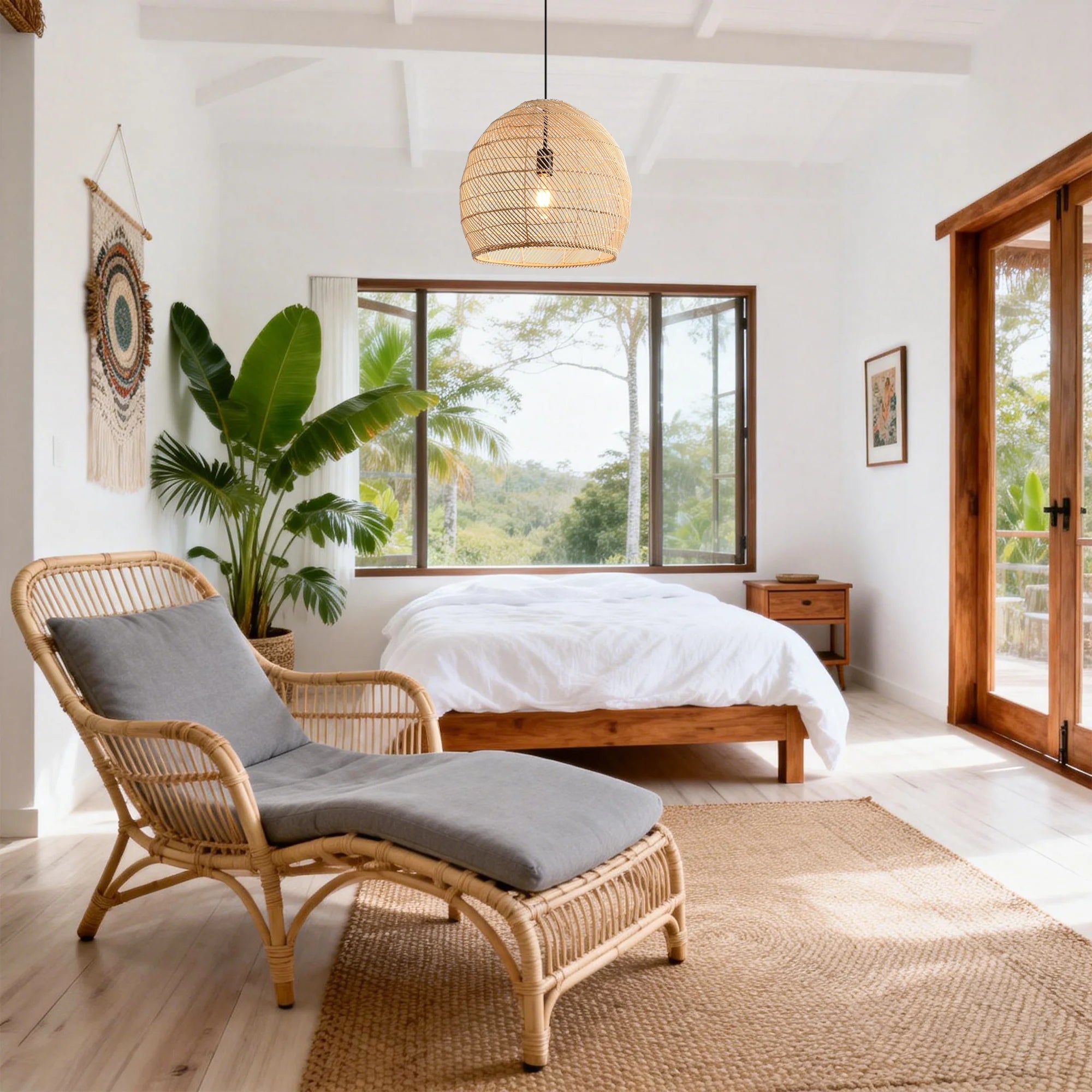 16" Virgil Bohemian Rattan Pendant Light