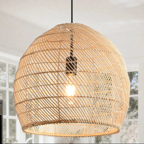 16" Virgil Bohemian Rattan Pendant Light