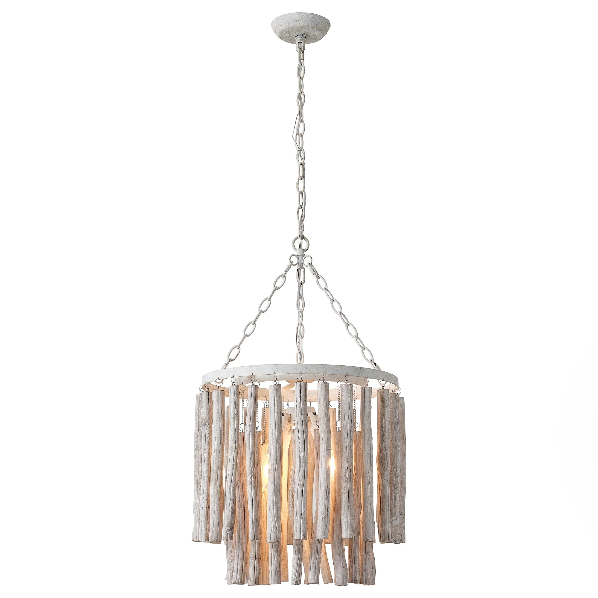 17 Inch 4 Light White Wood Chandelier for Dining or Living Room