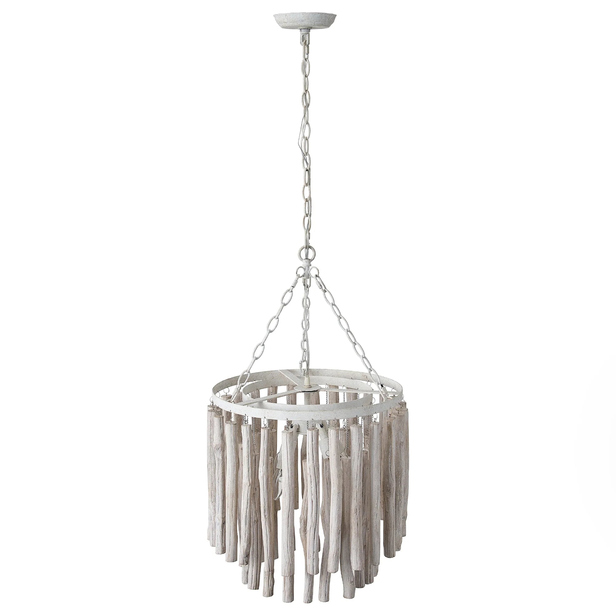 17 Inch 4 Light White Wood Chandelier for Dining or Living Room