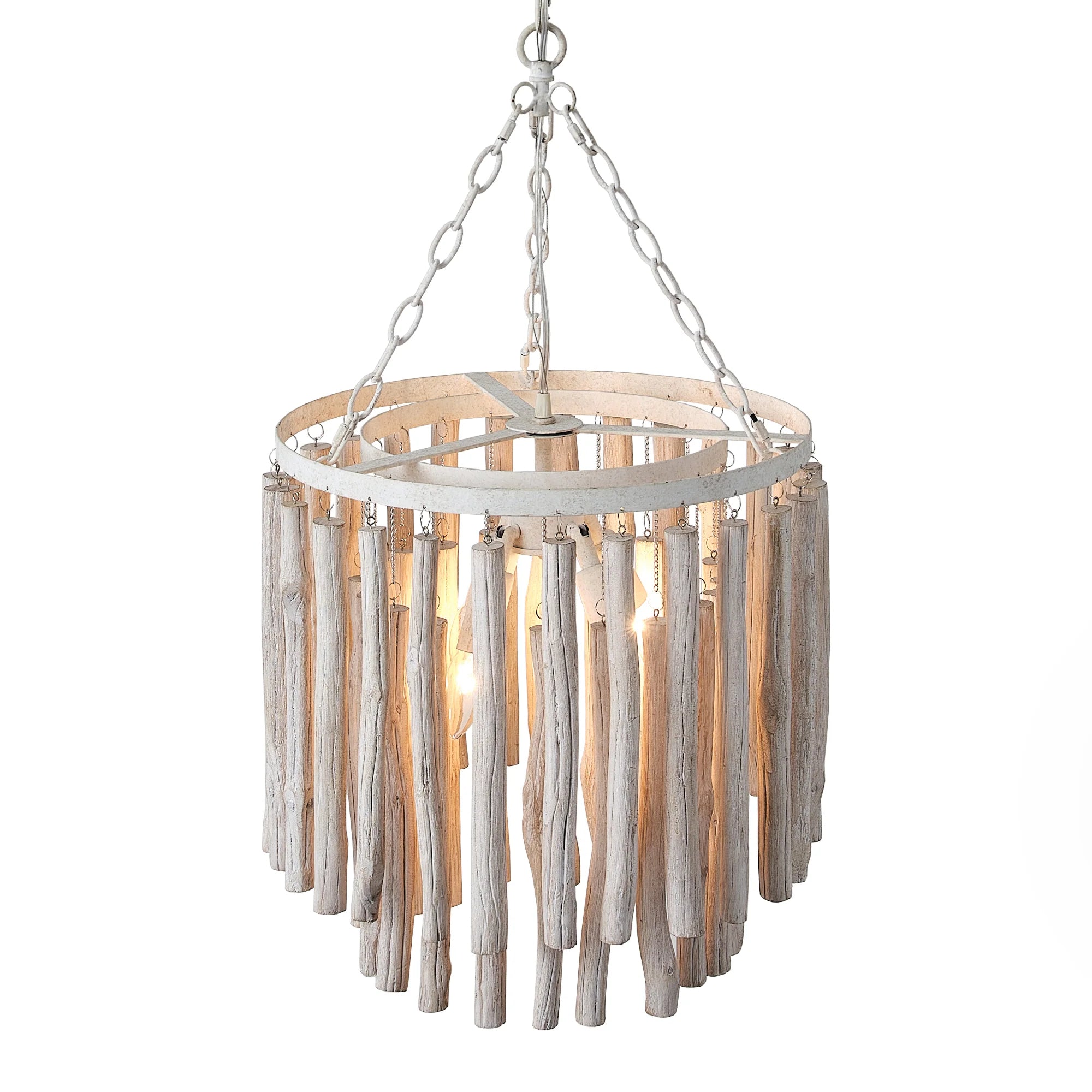 17 Inch 4 Light White Wood Chandelier for Dining or Living Room