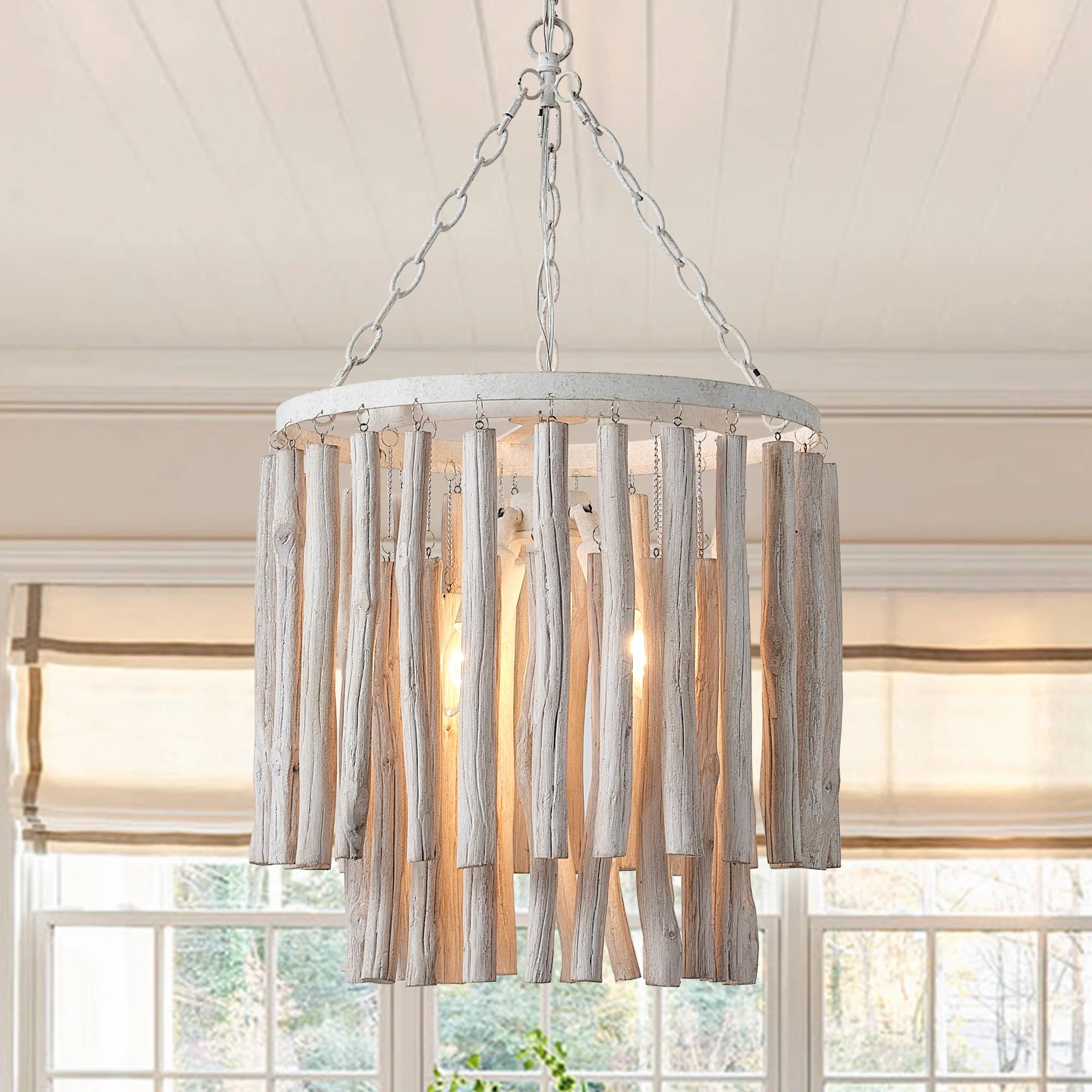 17 Inch 4 Light White Wood Chandelier for Dining or Living Room