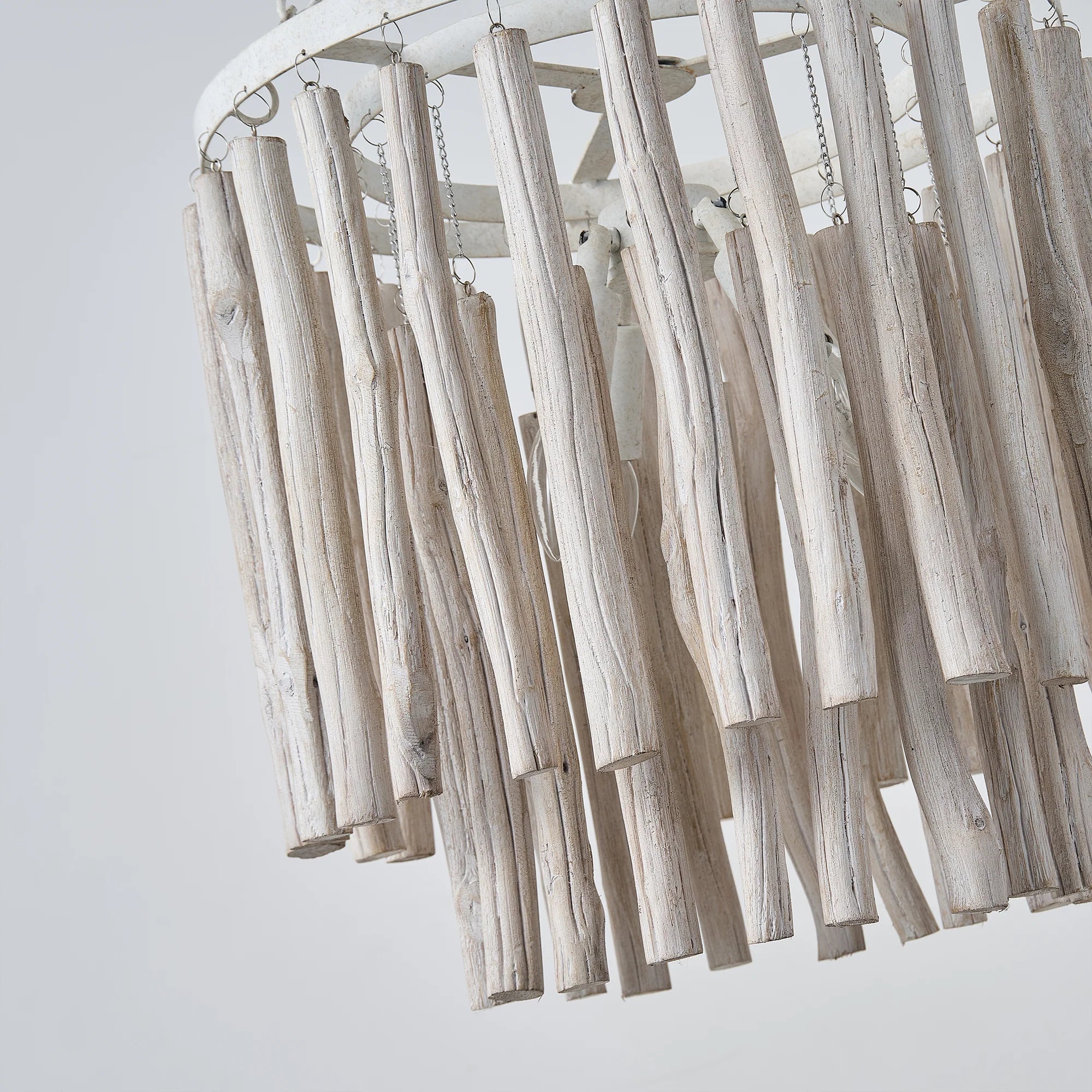 17 Inch 4 Light White Wood Chandelier for Dining or Living Room