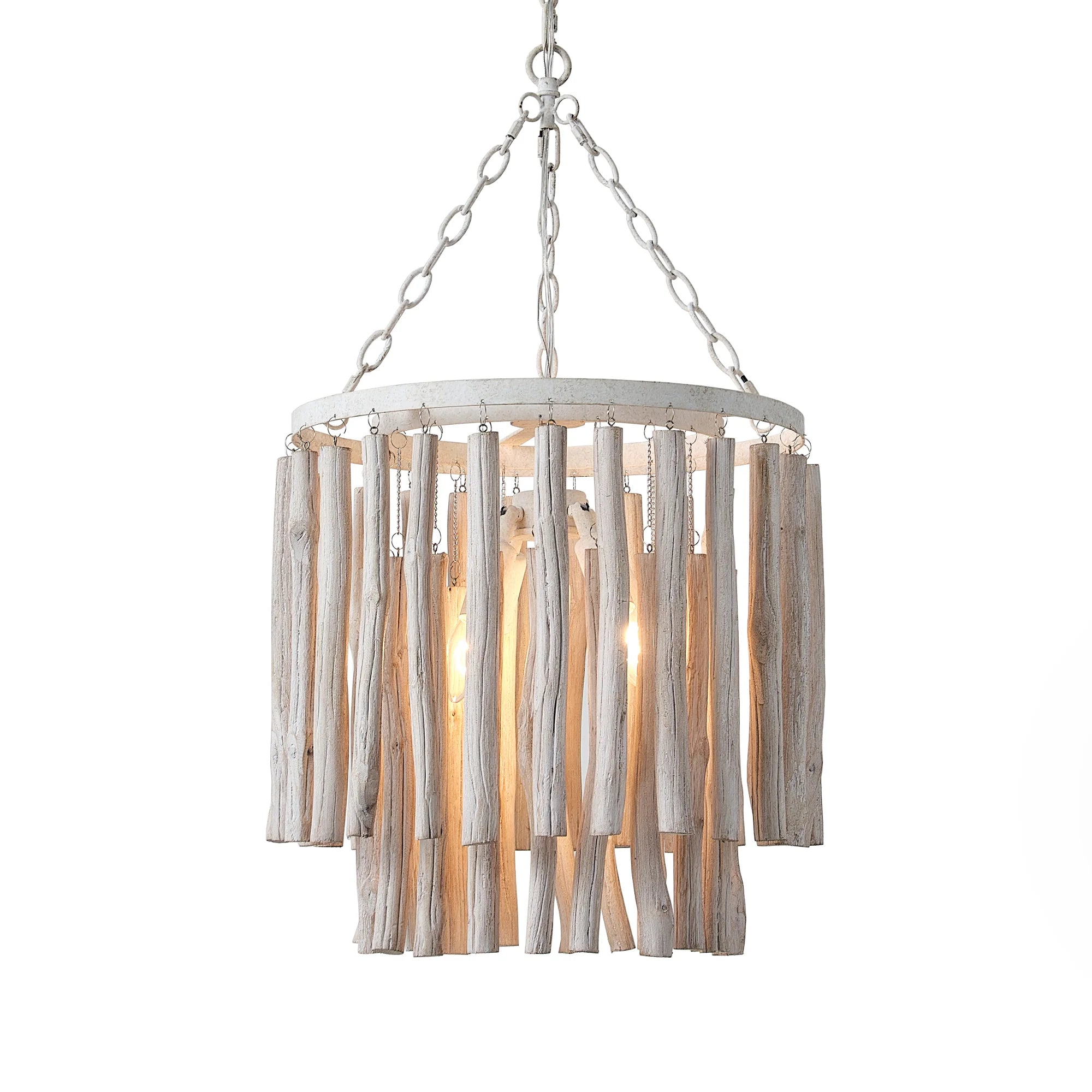 17 Inch 4 Light White Wood Chandelier for Dining or Living Room