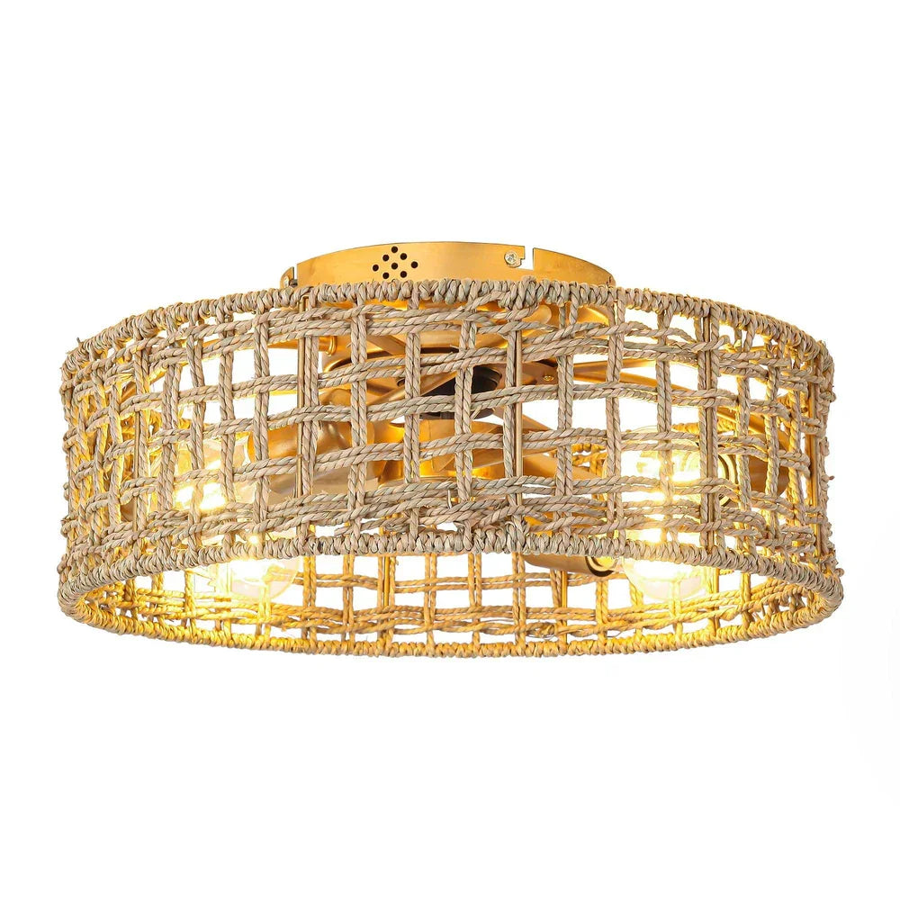 18 Inch Rattan Farmhouse Gold Ceiling Fan - IPLUS Lighting