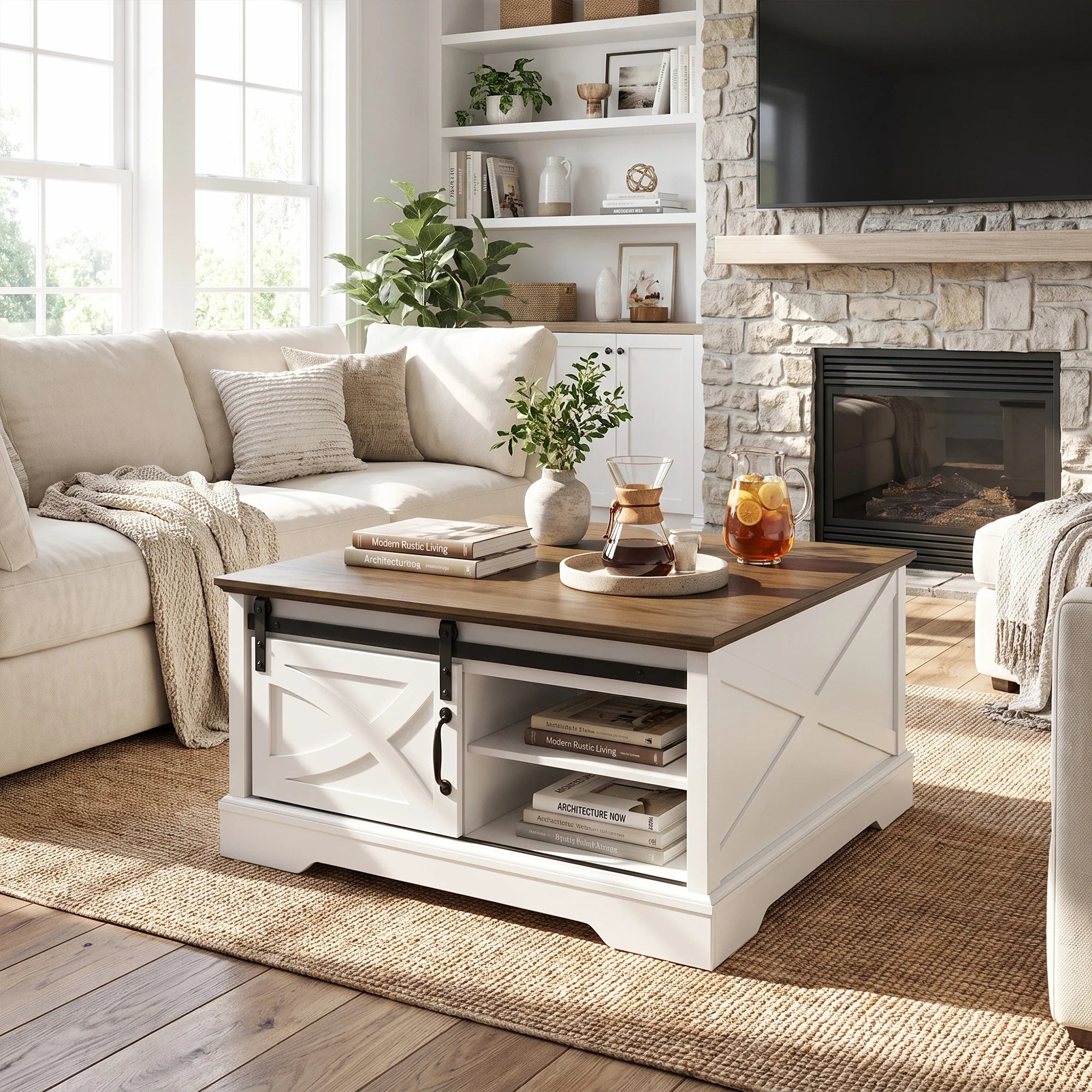 31" Modern Lift Top Coffee Table with Storage Cabinet