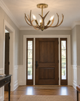 Caldwell 3-Light Antique Brass Antler Semi-Flush Mount Ceiling Light