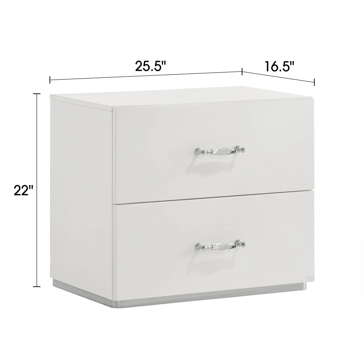 Stoholm White 2-Drawer Nightstand with Crystal-Style Handles