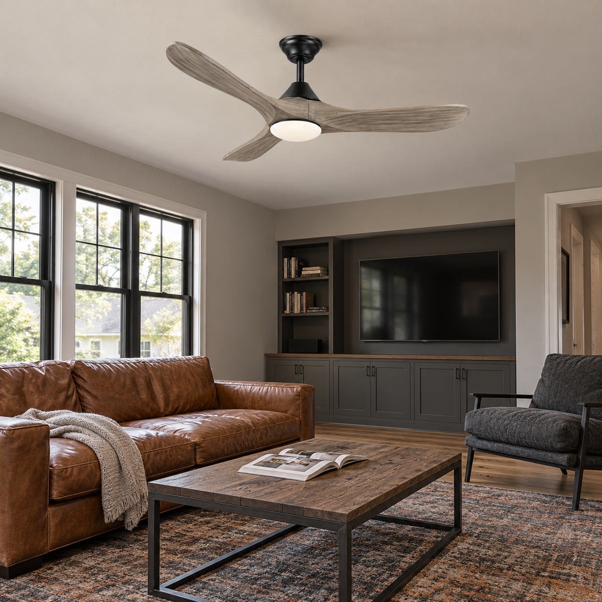 48" Avelor Modern LED Ceiling Fan with Solid Wood Blades