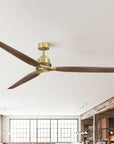 84" Modern Soft Brass Ceiling Fan with Solid Wood Blades for Large Spaces