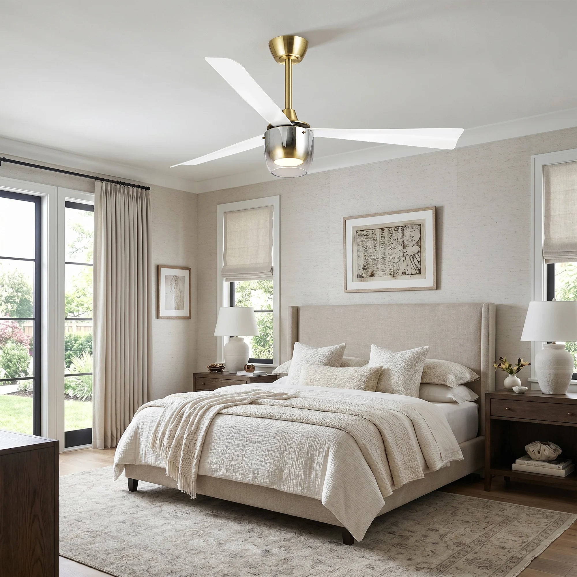 52" Noxis Cylindrical Glass Antique Copper Ceiling Fan