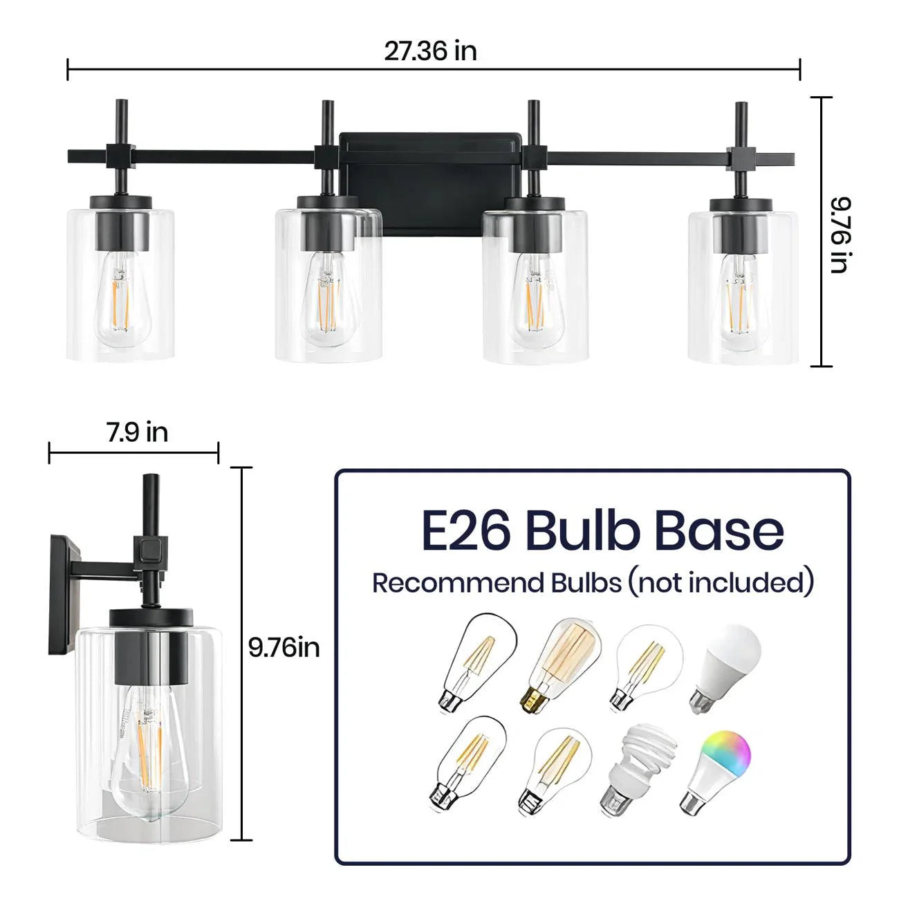 Jasper Modern 4-Light Clear Glass Linear Vanity Light