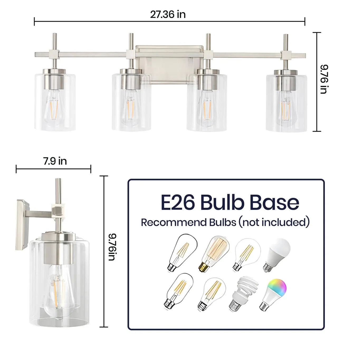 Jasper Modern 4-Light Clear Glass Linear Vanity Light