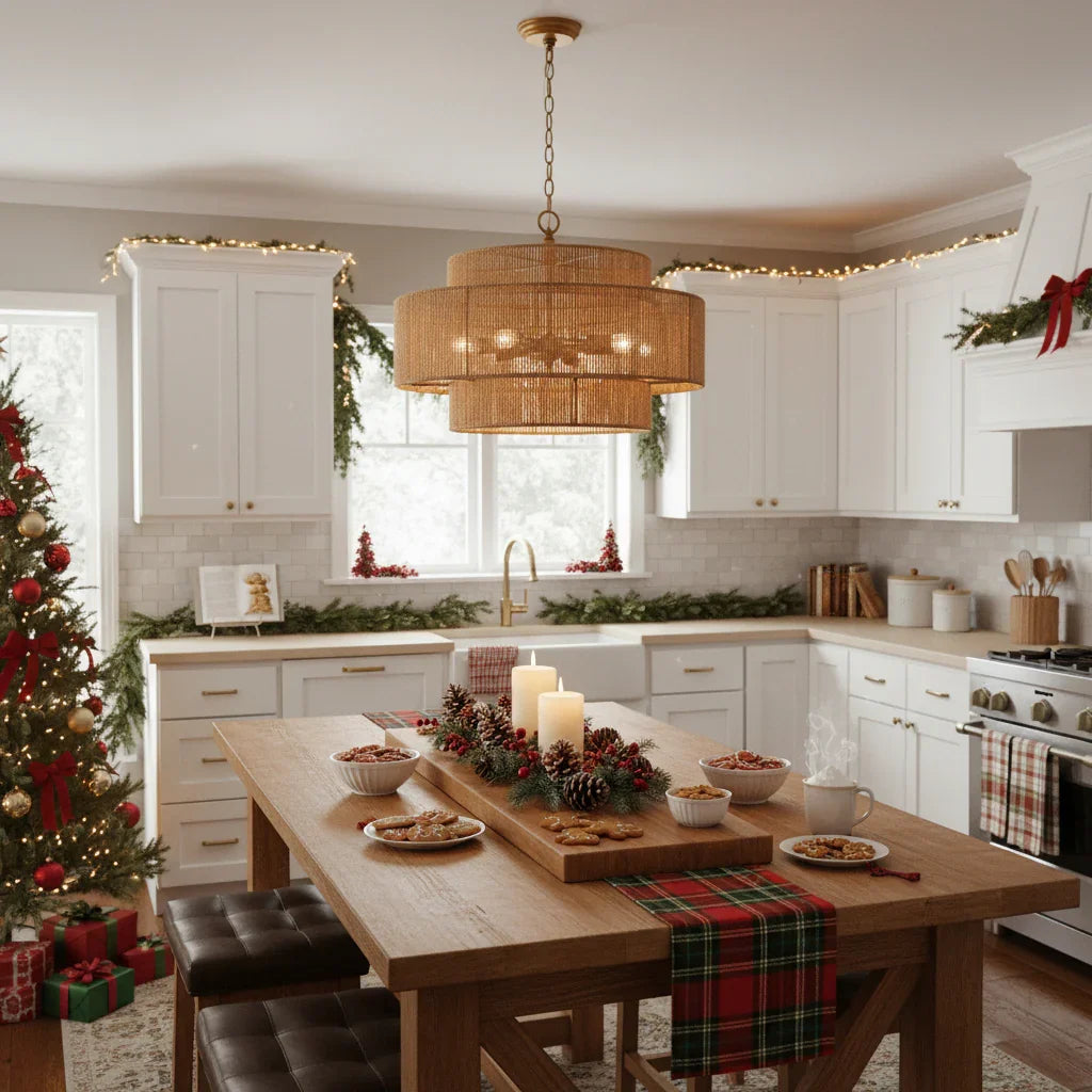 Bohemian Antique Gold 6-Light Drum Pendant Light with Natural Rope - IPLUS Lighting