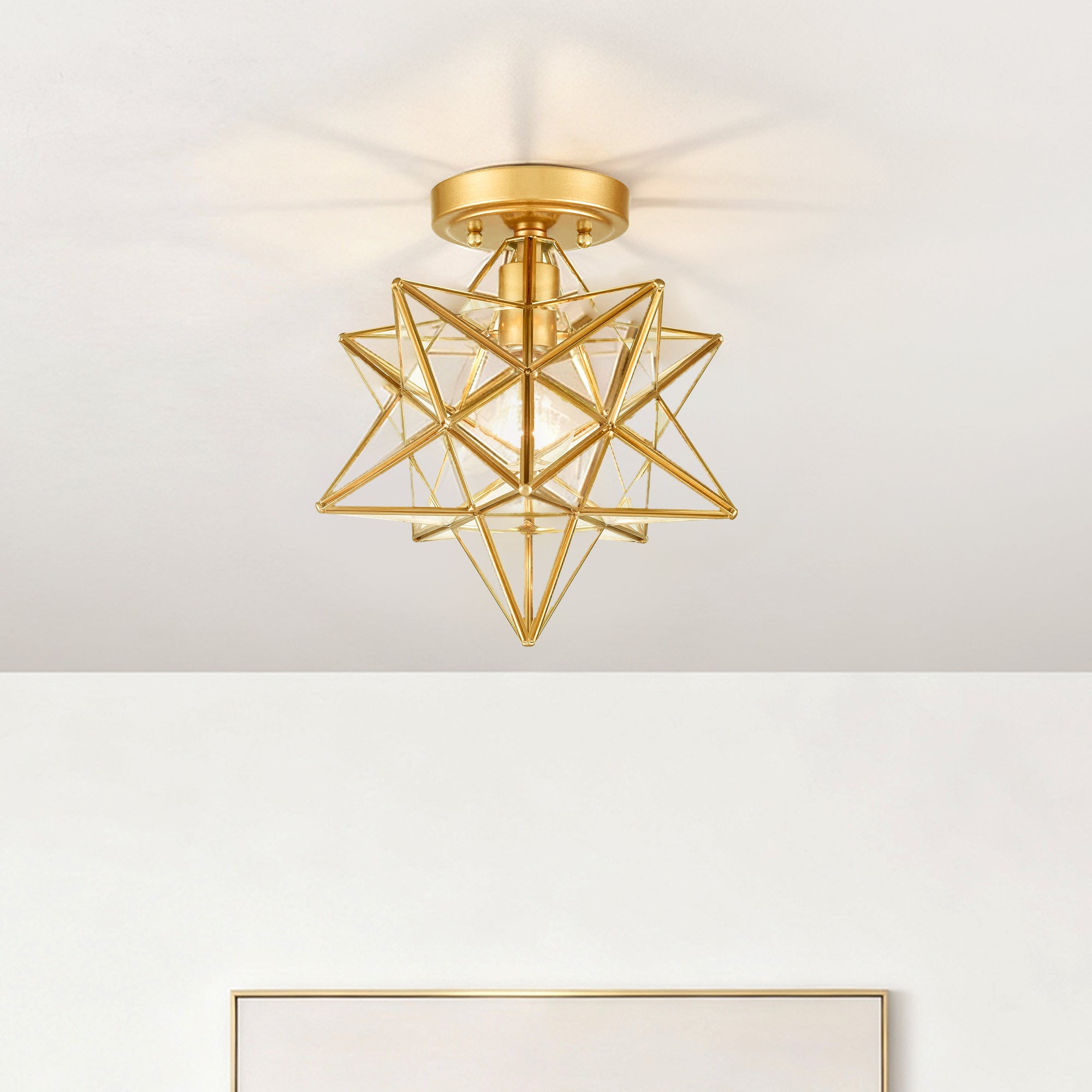12-In Modern Brass Moravian Star Ceiling Light with Clear Glass