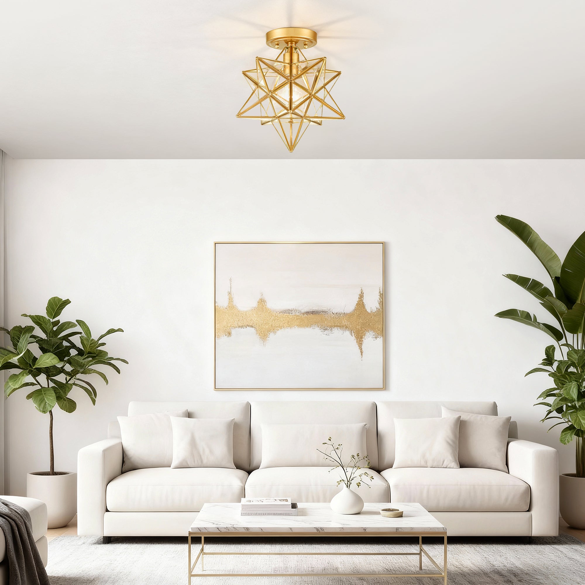 12-In Modern Brass Moravian Star Ceiling Light with Clear Glass