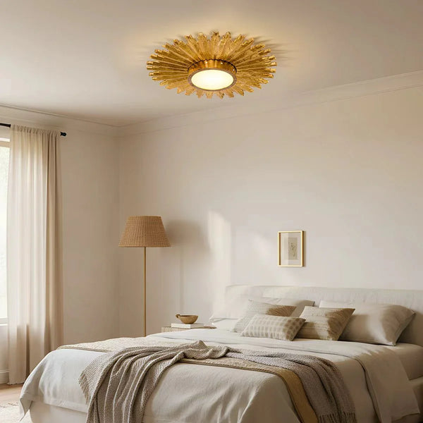 Golden Sunburst Flush Mount LED Light