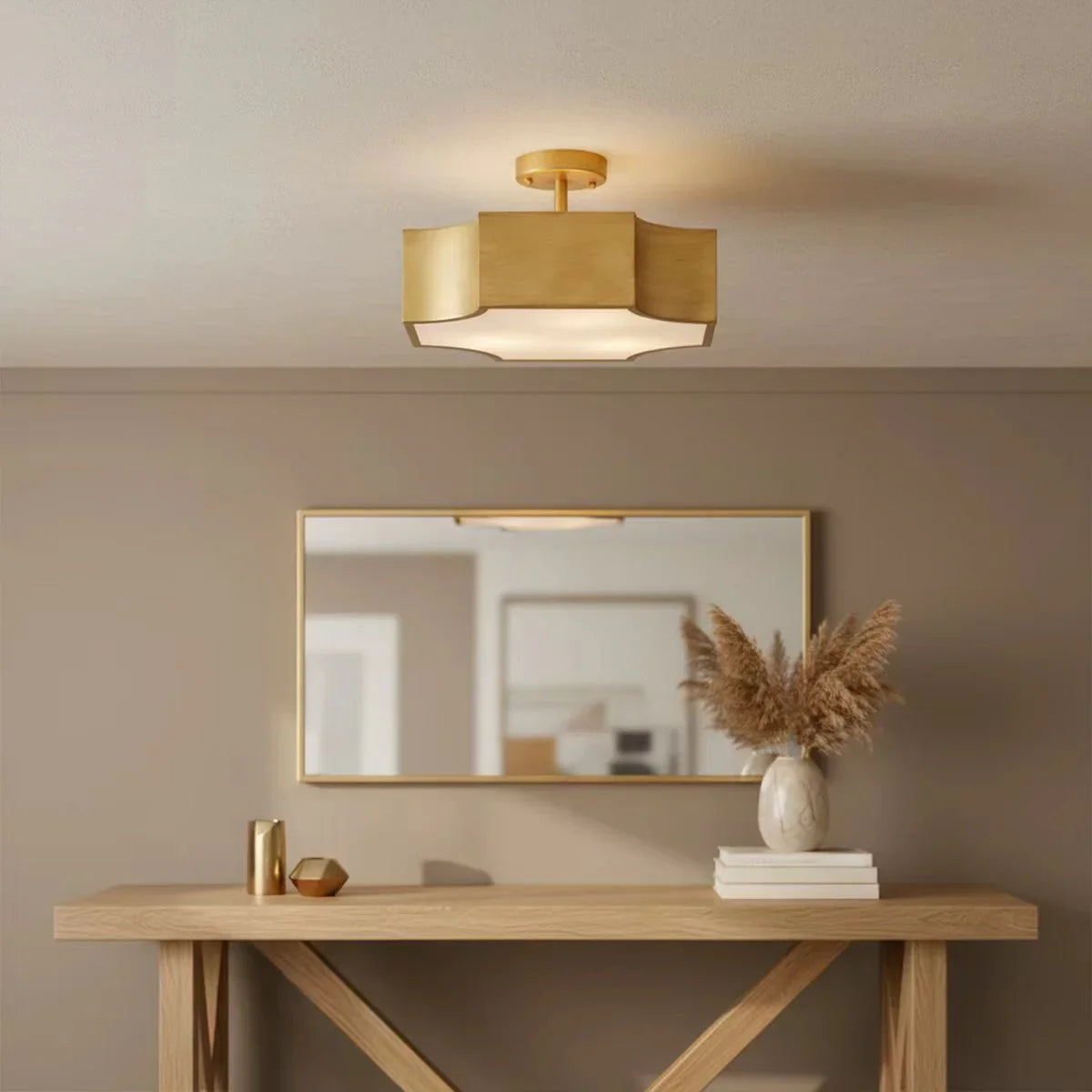 Vintage Golden 3-Light LED Semi Flush Mount Ceiling Light for Entrance Closet Kitchen - IPLUS Lighting