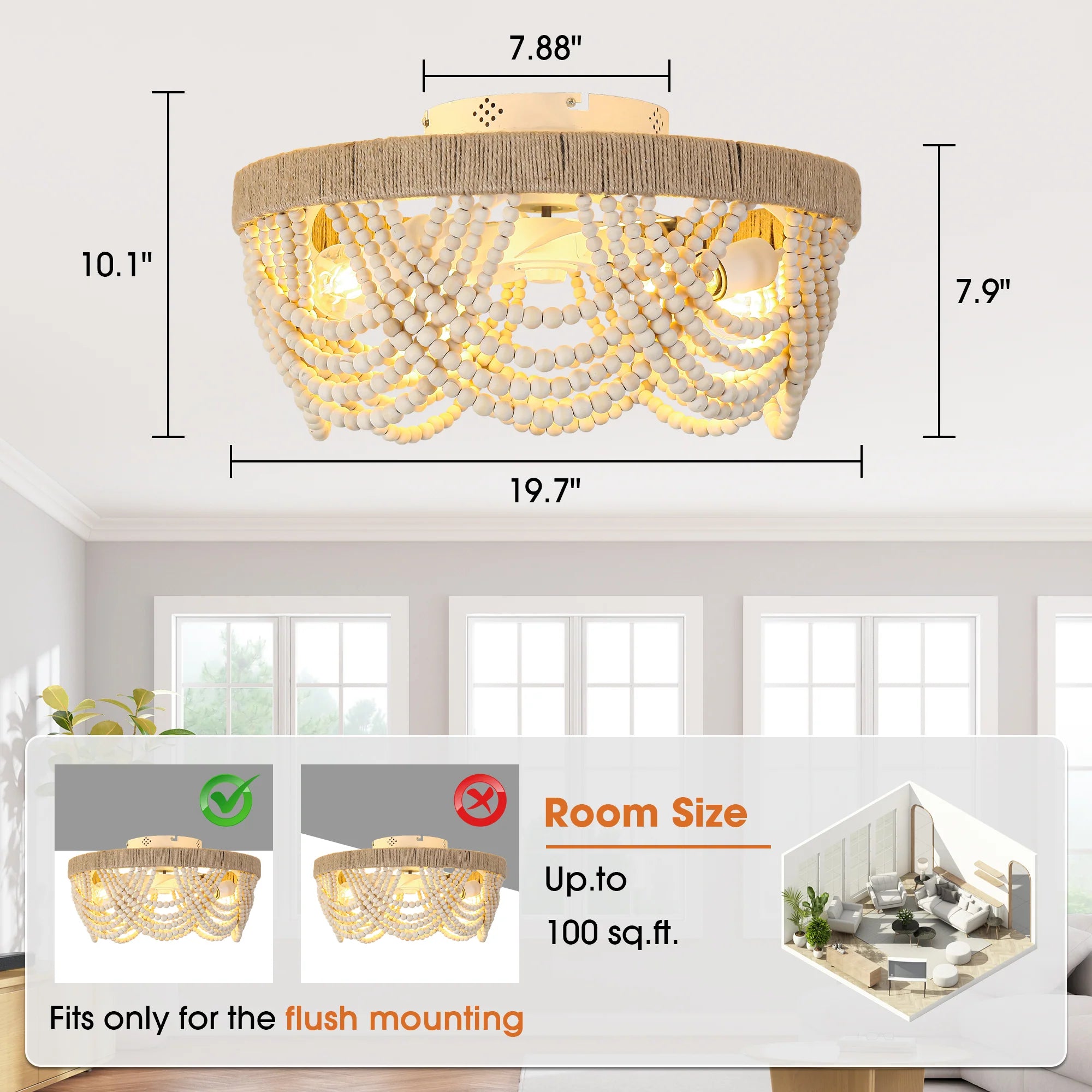 20" Farmhouse Handmade Wooden Beads Smart Ceiling Fan