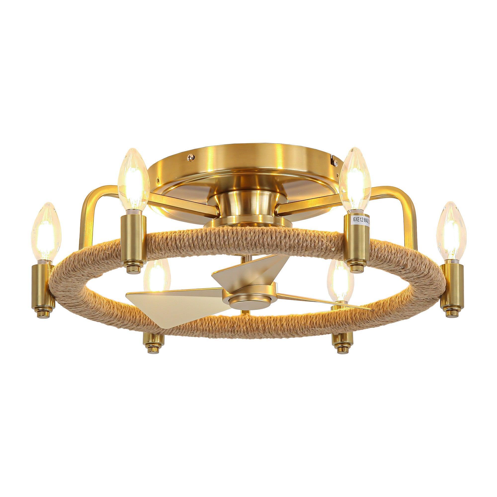 20" Golden Rattan Flush Mount Ceiling Fan - IPLUS Lighting