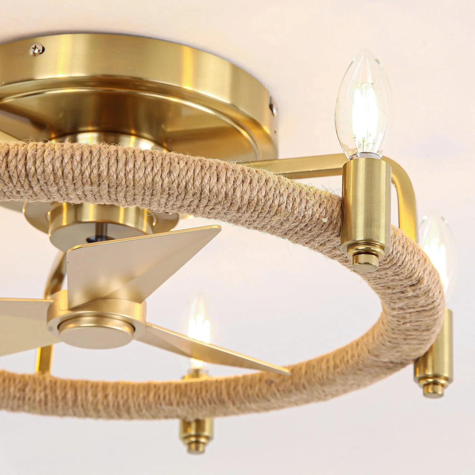 20" Golden Rattan Flush Mount Ceiling Fan - IPLUS Lighting