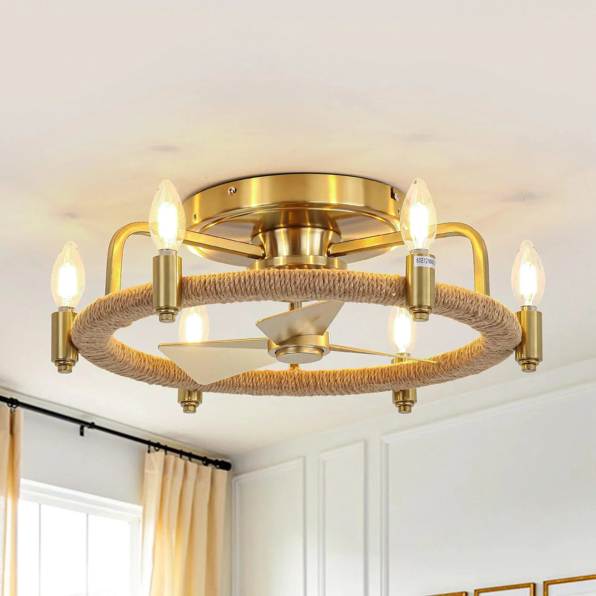 20" Golden Rattan Flush Mount Ceiling Fan - IPLUS Lighting