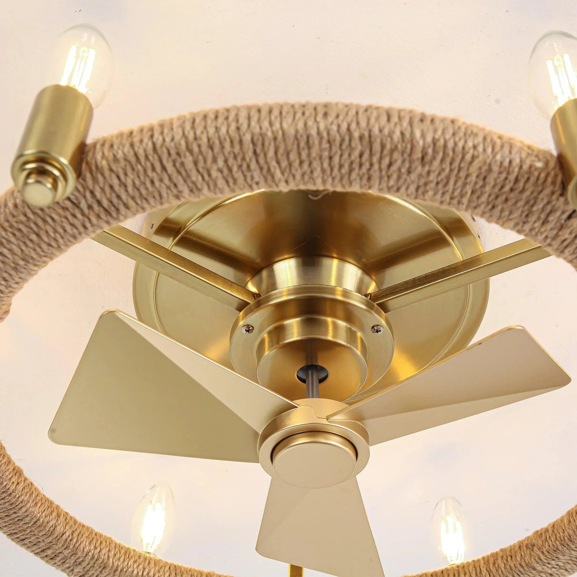 20" Golden Rattan Flush Mount Ceiling Fan - IPLUS Lighting