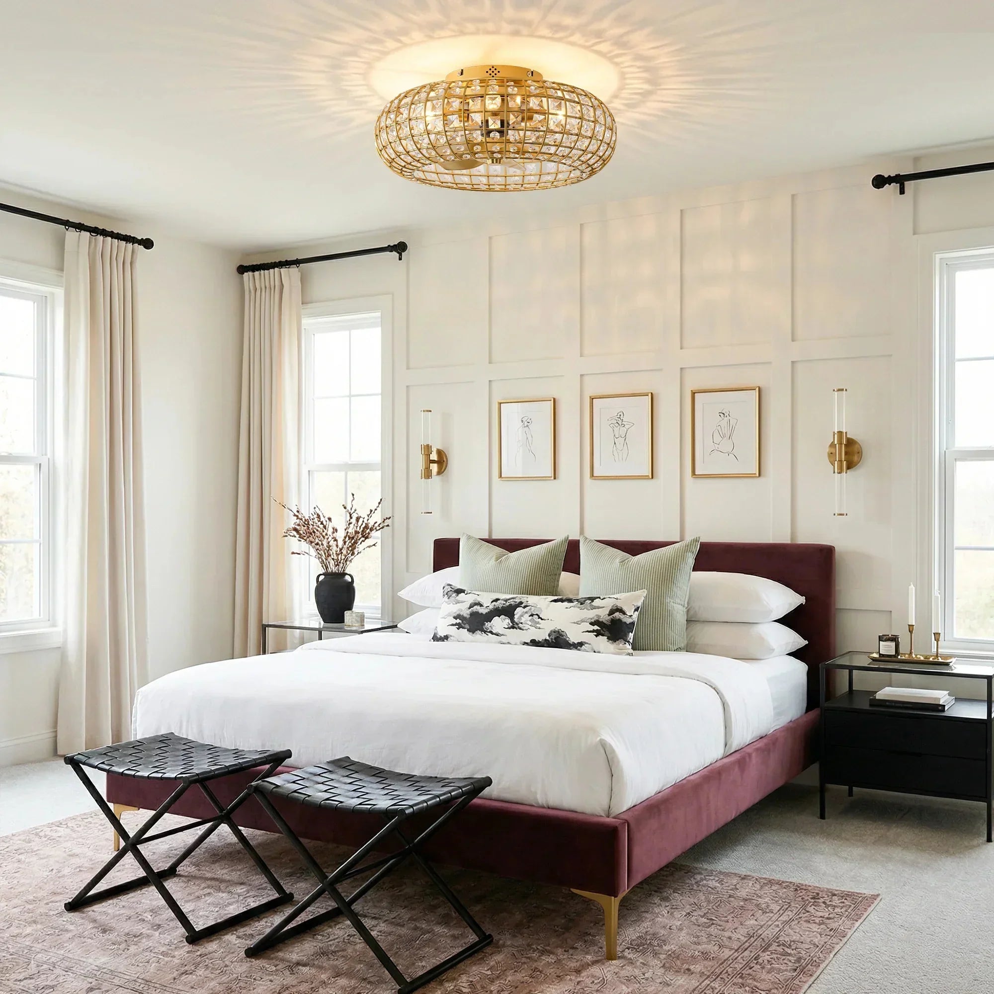 20" Lance Golden Crystal Ceiling Fan