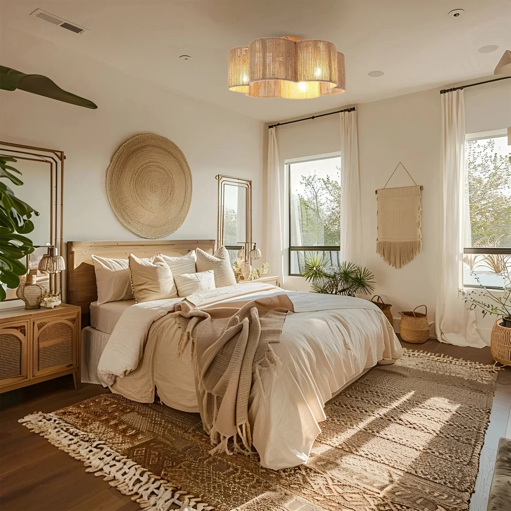 21 Inch Rattan Farmhouse Golden Flower Shape Ceiling Fan - IPLUS Lighting