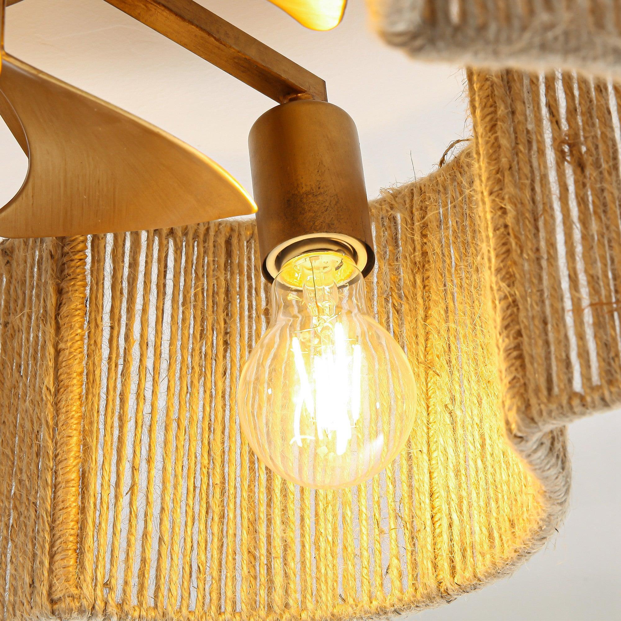 21 Inch Rattan Farmhouse Golden Flower Shape Ceiling Fan - IPLUS Lighting