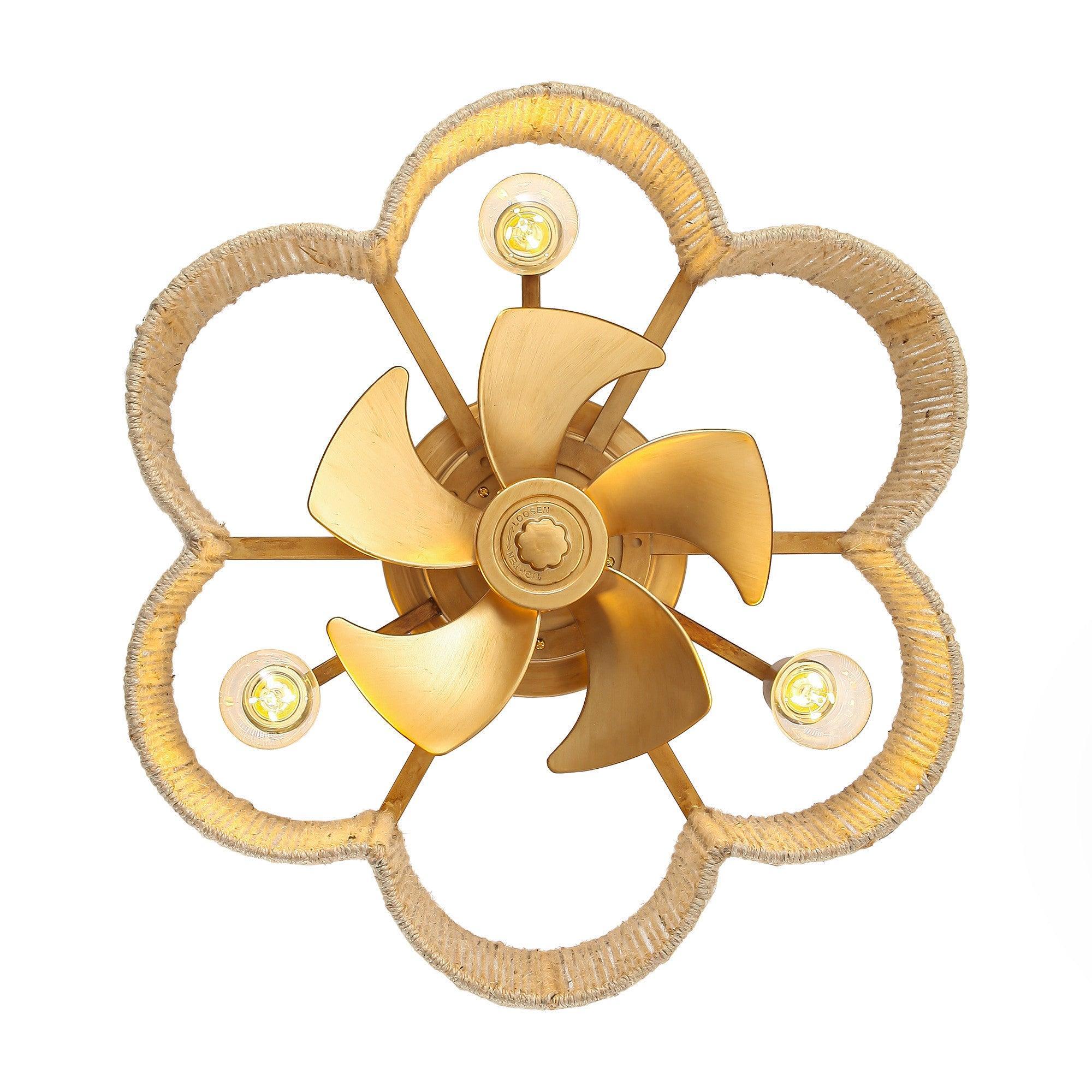21 Inch Rattan Farmhouse Golden Flower Shape Ceiling Fan - IPLUS Lighting