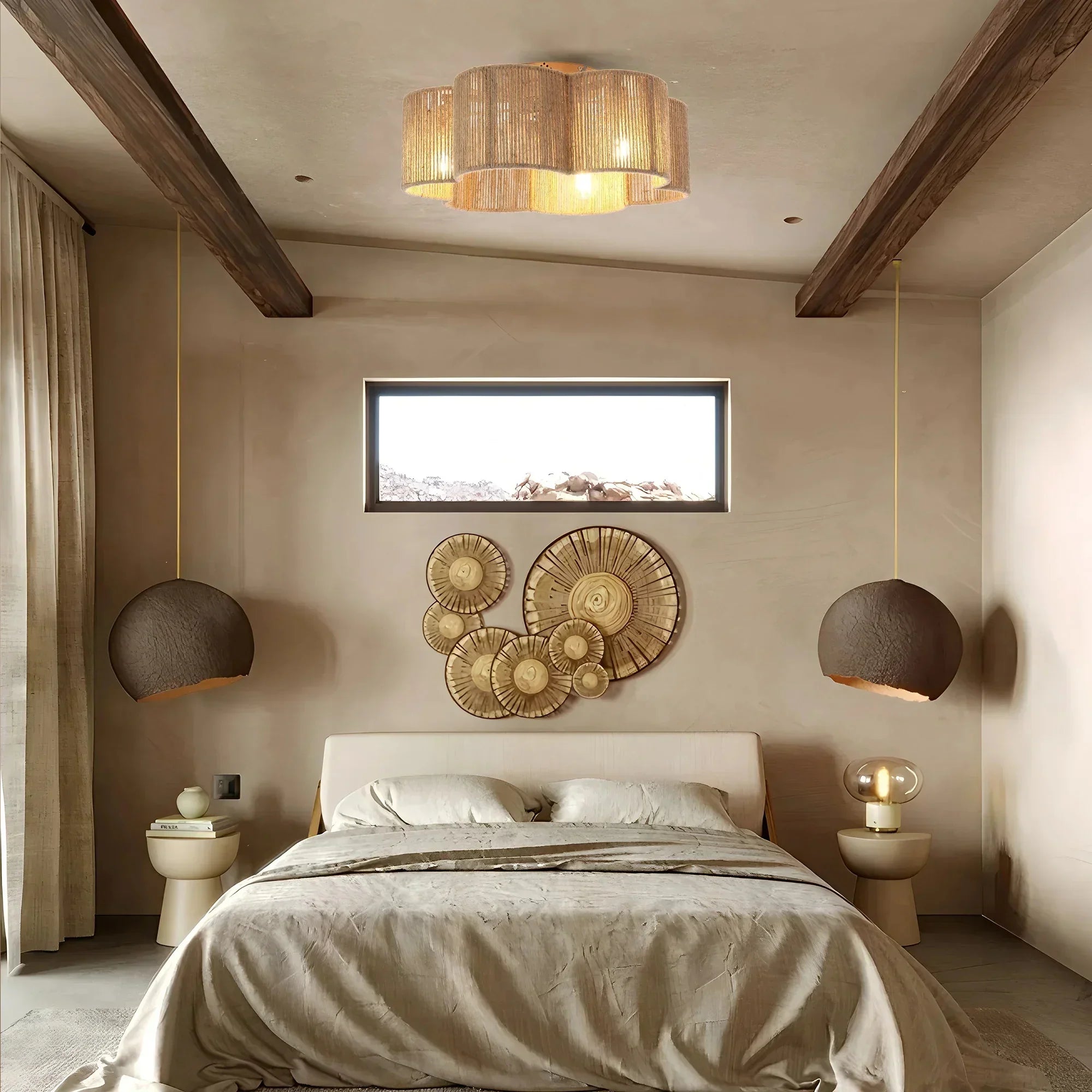 21 Inch Rattan Farmhouse Golden Flower Shape Ceiling Fan - IPLUS Lighting