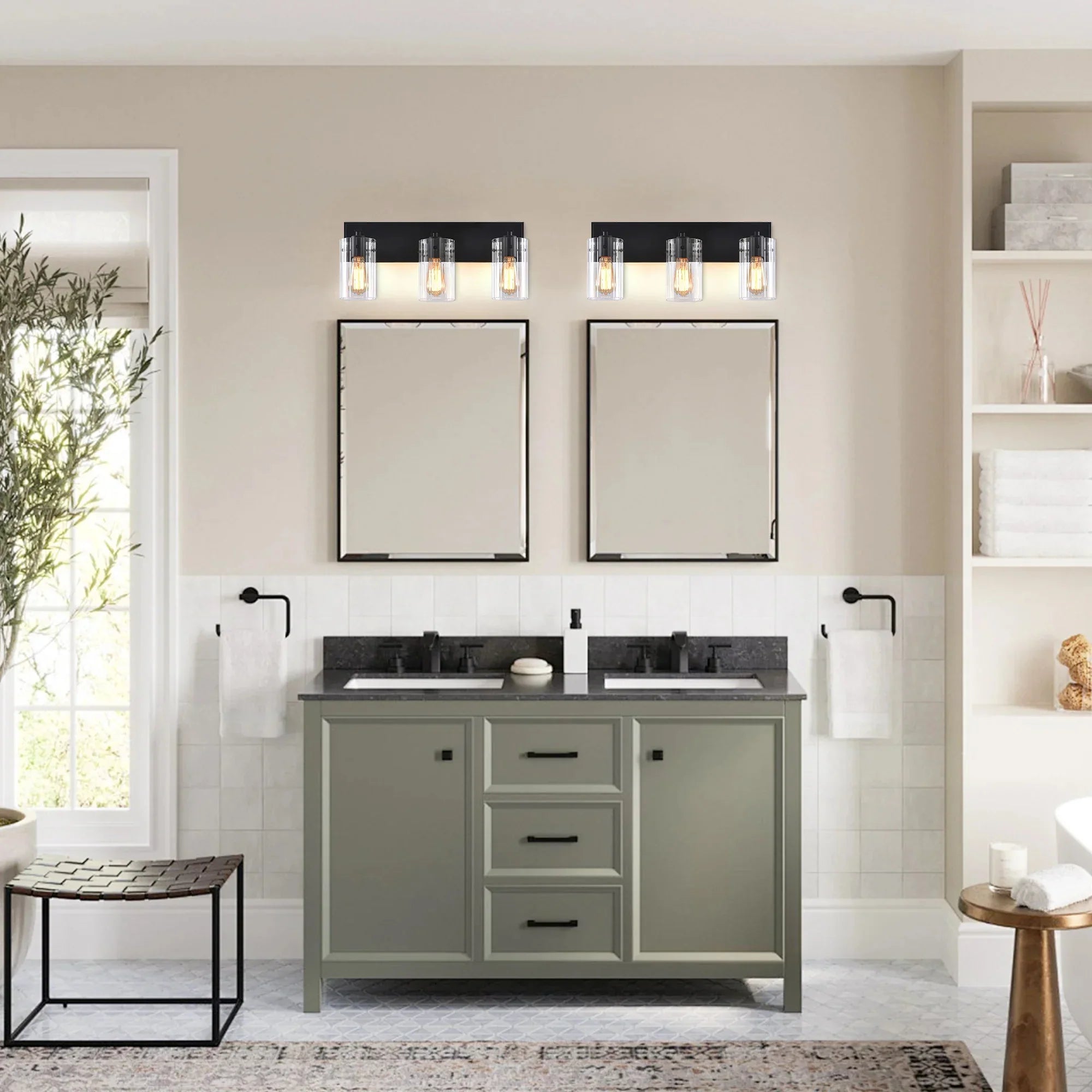 21" Lilith Black 3-Light Mirror Vanity Light - IPLUS Lighting