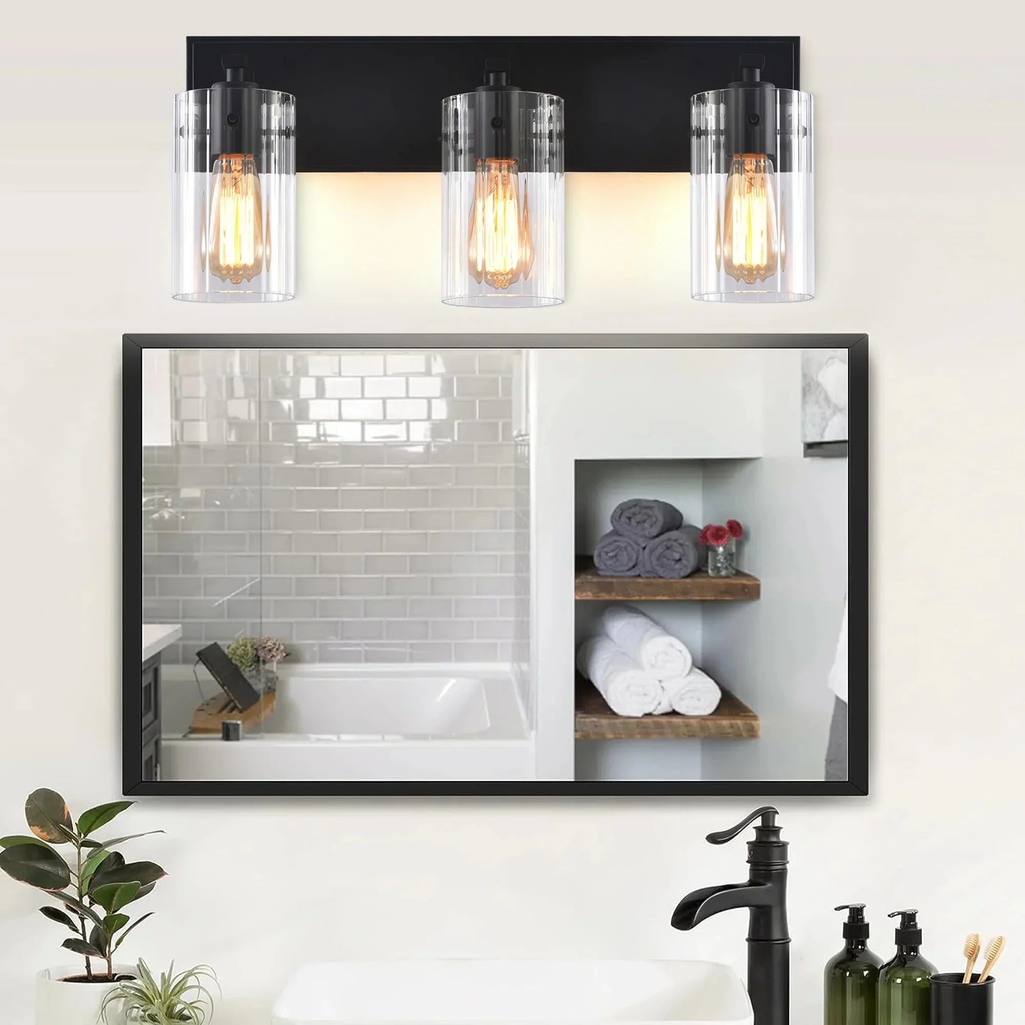 21" Lilith Black 3-Light Mirror Vanity Light - IPLUS Lighting