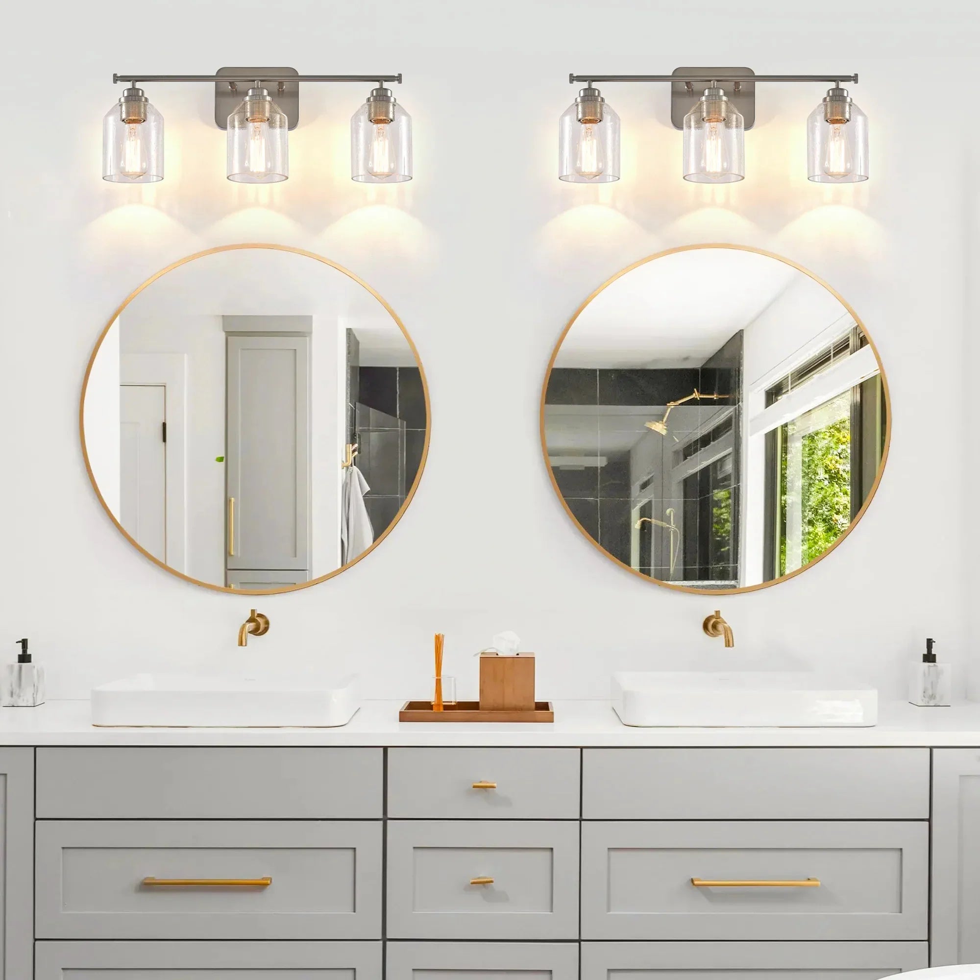 22" Renata 3-Light Brush Nickel Mirror Vanity Light - IPLUS Lighting
