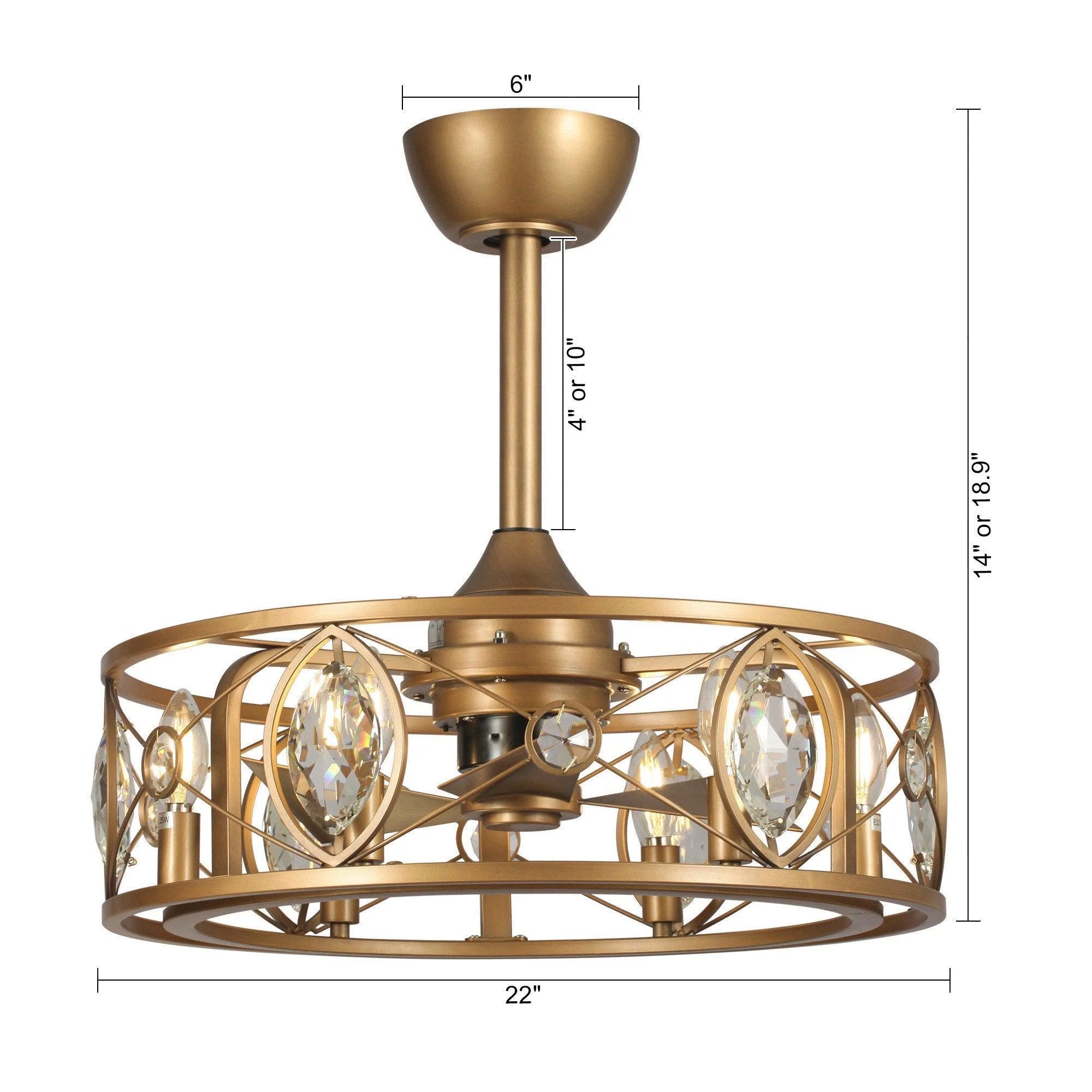 22" Kashmir Glod Reversible Crystal Fandelier Ceiling Fan