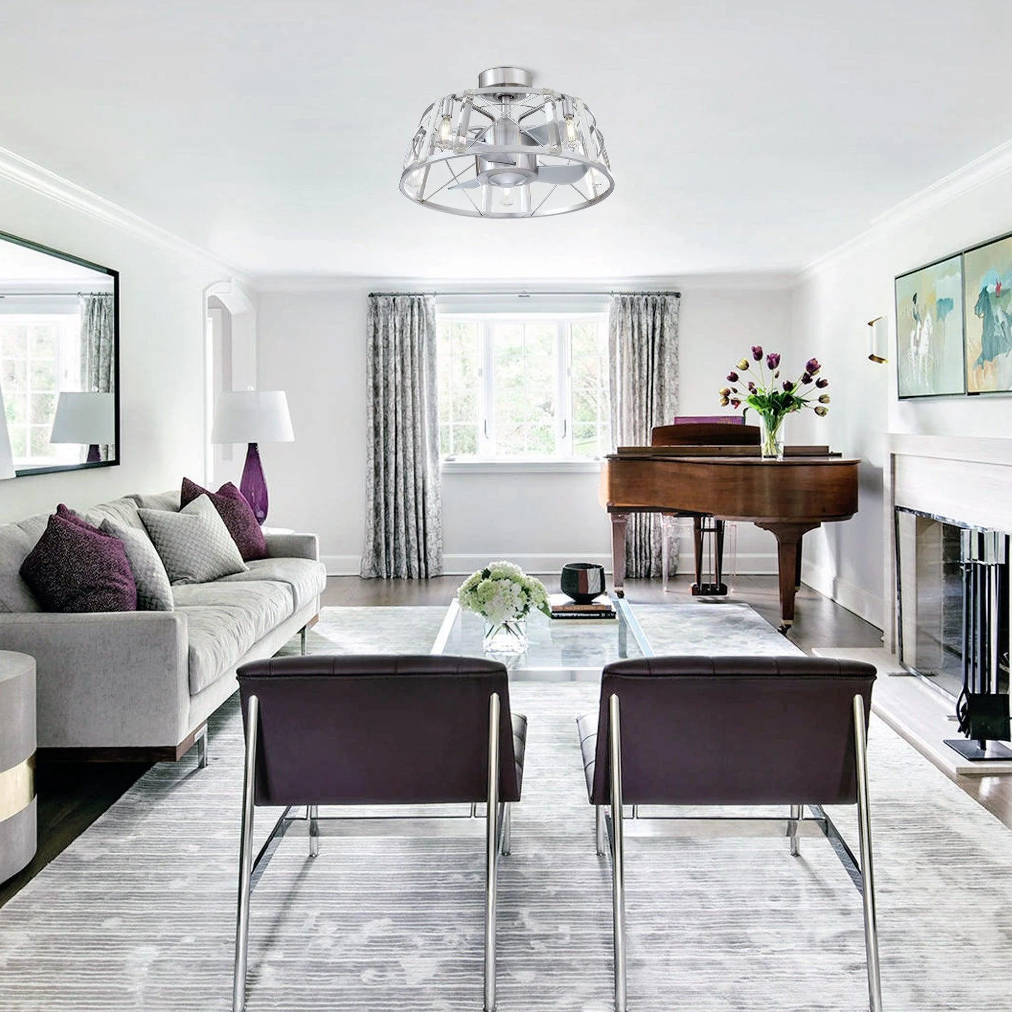 23" Modern Satin Nickel DC Motor Reversible Fandelier