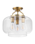 Avenor 3-Light Brushed Brass Glass Semi-Flush Mount Ceiling Light