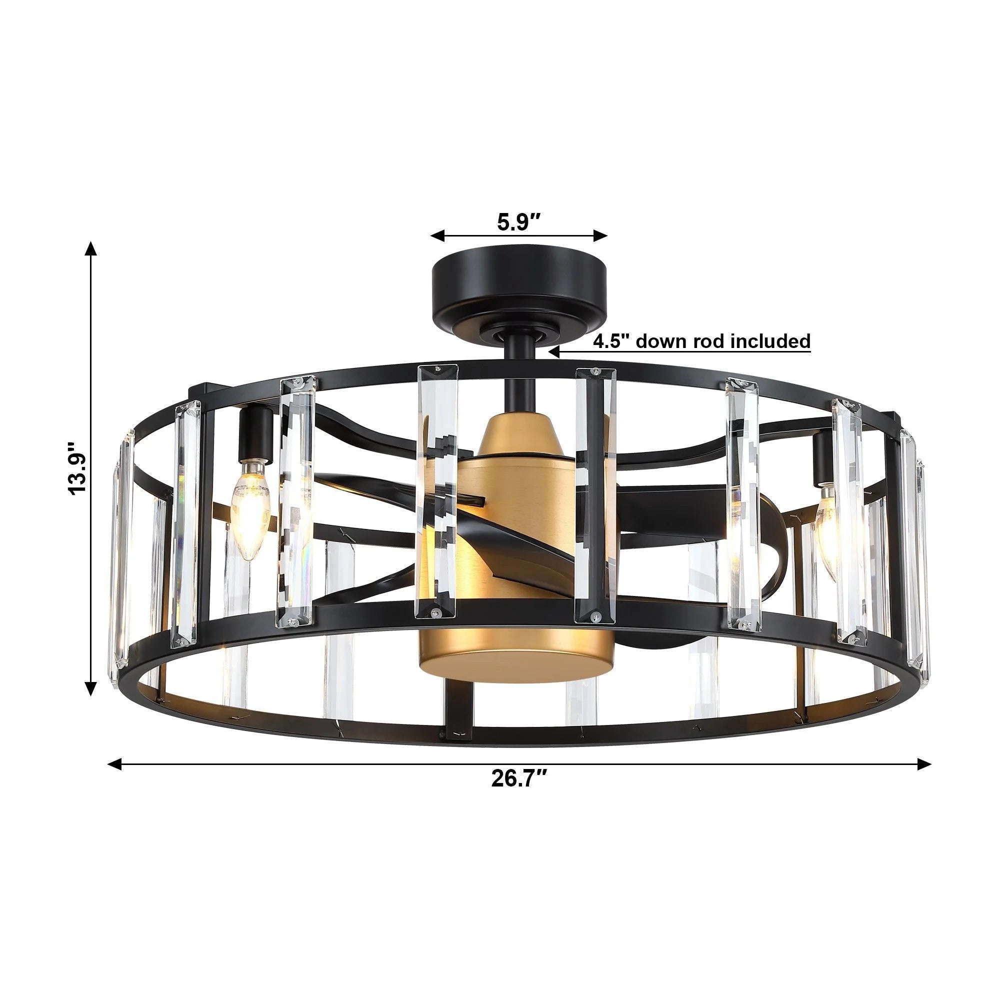 27" Modern Reversible Crystal Ceiling Fan