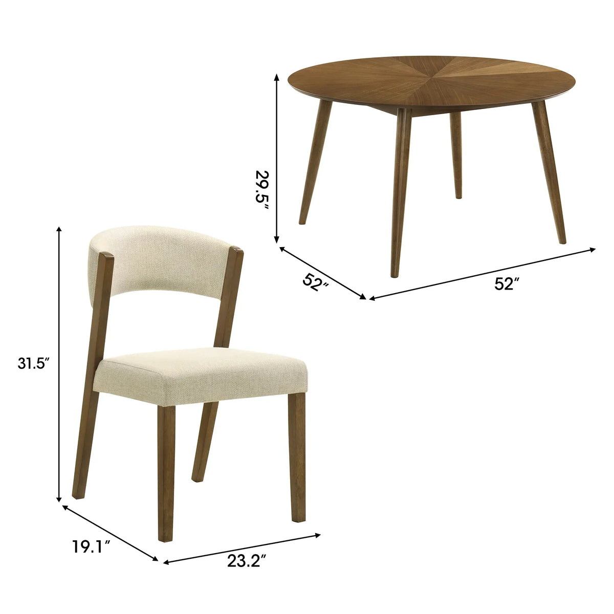 Harlow 5-Piece Walnut Round Dining Set