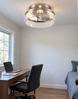 13" Industrial Reversible Flush Mount Ceiling Fan With Lighting
